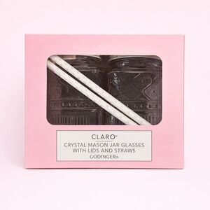 NWT Gorgeous Claro 16 oz Pink Mason‎ Jars w/ Floral Lid and Polka Dot Straw